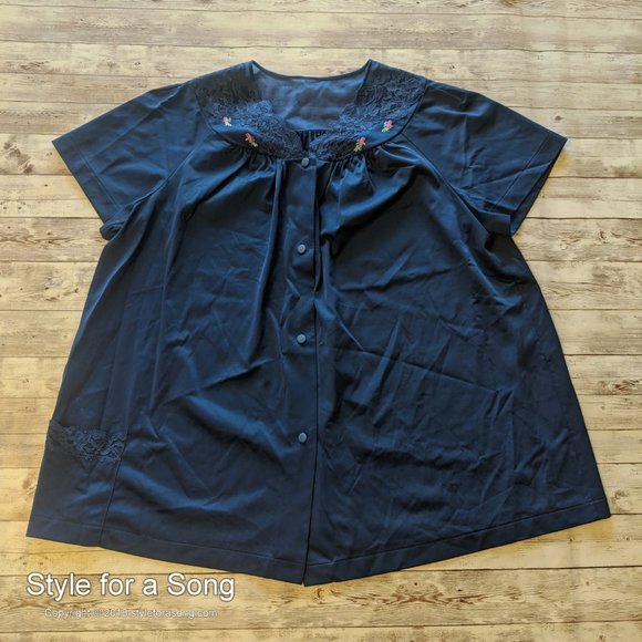 Vintage Mid Century Navy Silky Pajama Set 38 - Picture 2 of 16